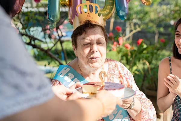 A resident celebrating her birthday with cake